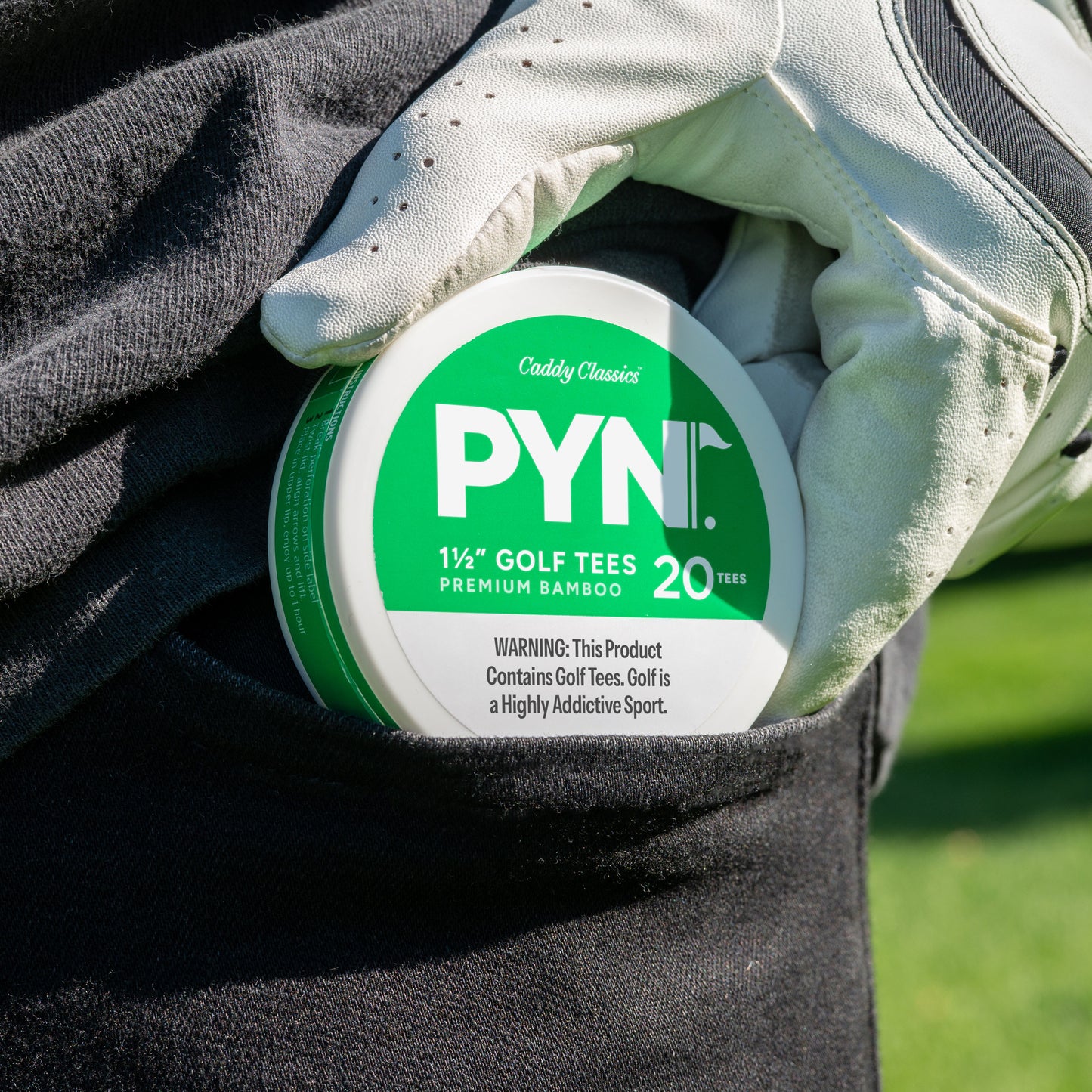 PYN tin tucked in a pocket