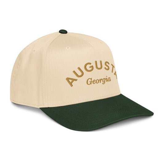 Augusta Gold 5-panel golf hat — right front angle