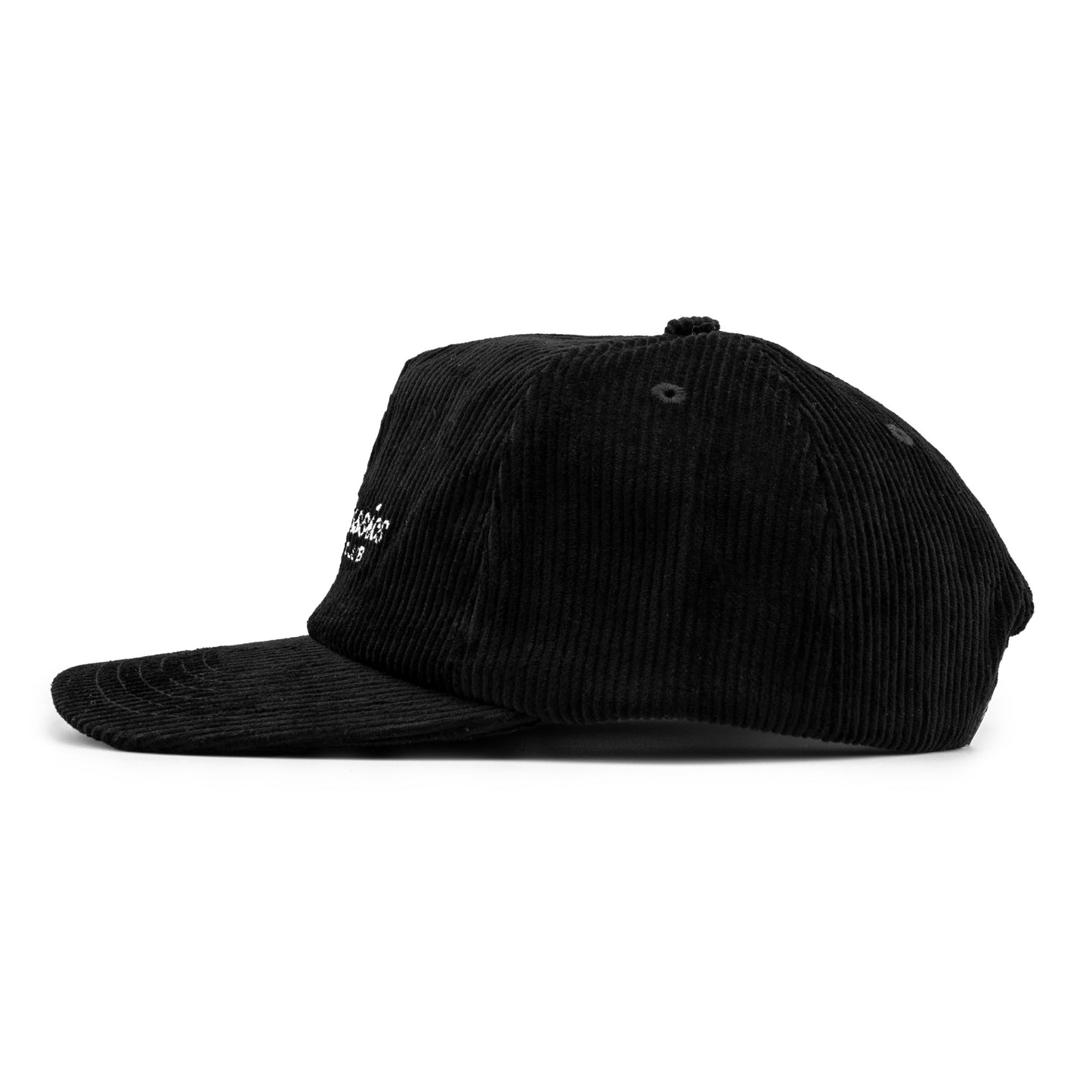 Black corduroy cap on a white background