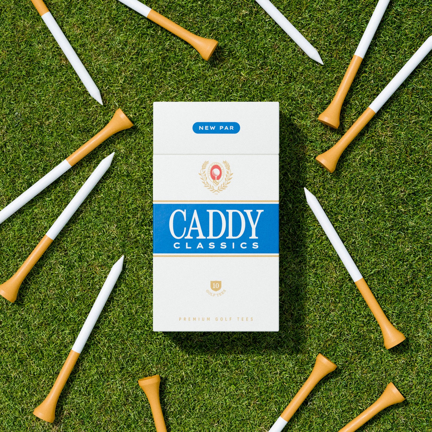 New Par | Golf Tee Holder + 10 Bamboo 3¼ Inch Tees