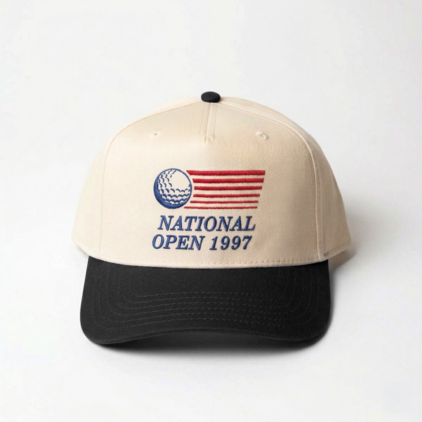 National Open 1997 golf hat in black — front view with retro tournament crest