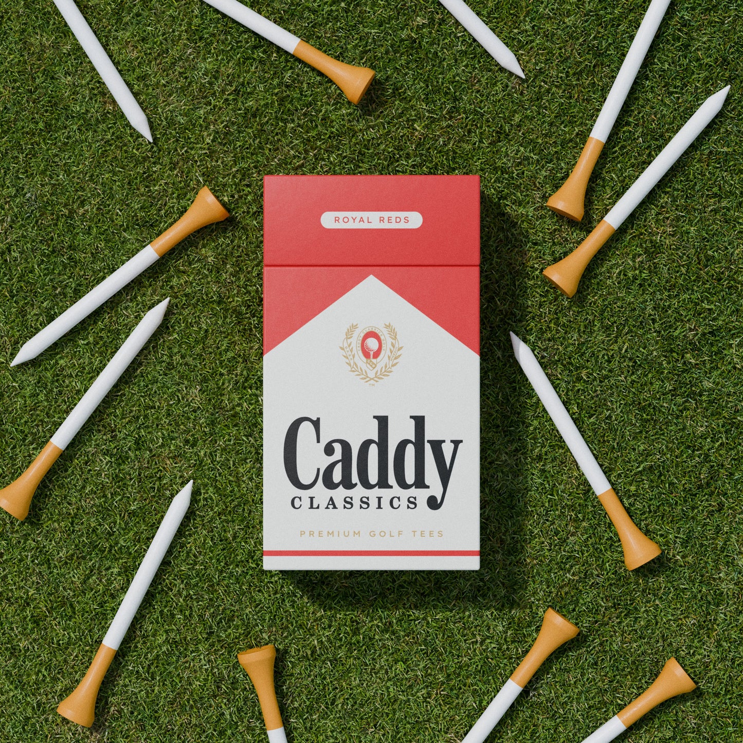 Royal Reds | Golf Tee Holder + 10 Bamboo 2¾ Inch Tees